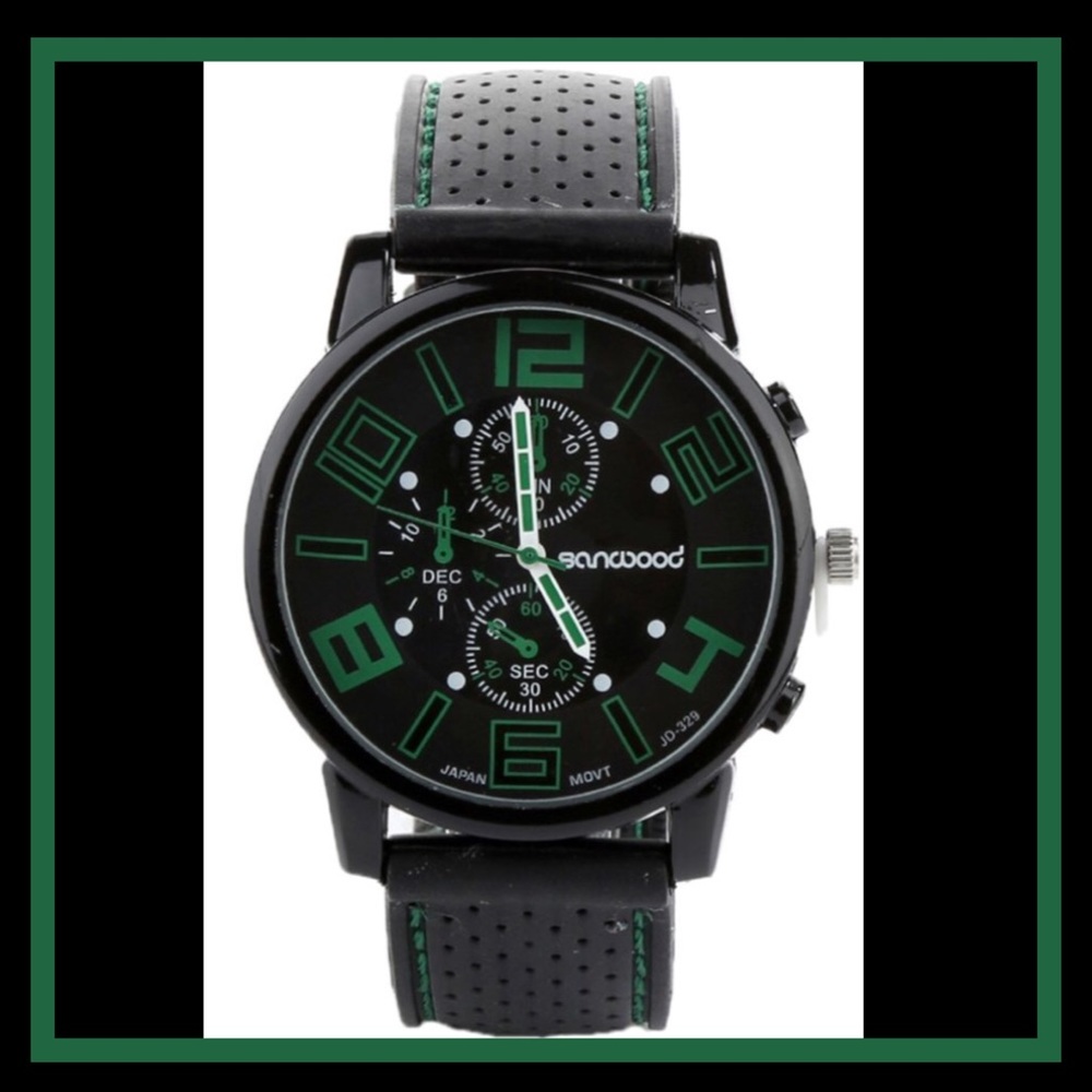 Silicone Band w/Green Trim Men’s Watch NWT